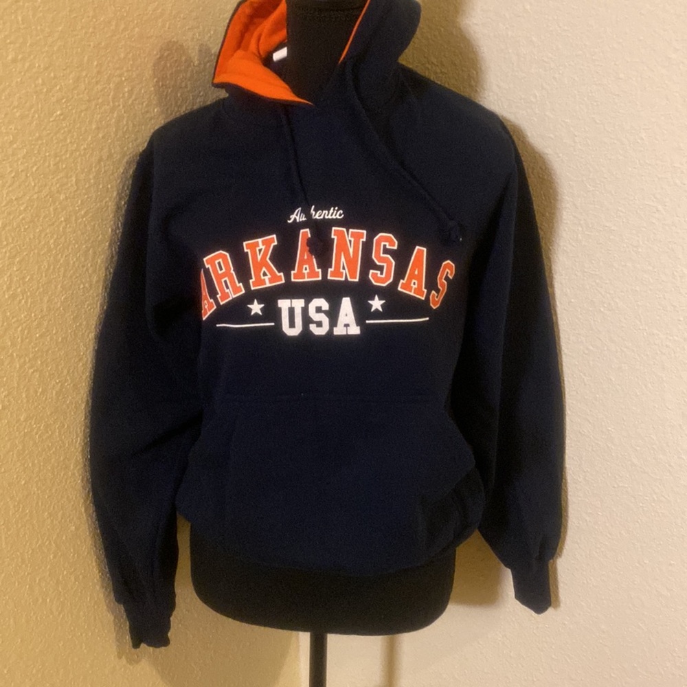 Arkansas navy blue and orange sweatshirt hoodie , size SM.. gently worn